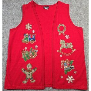 Vintage Christmas Vest Open Front Sweatshirt USA Made Special Preview Women's L